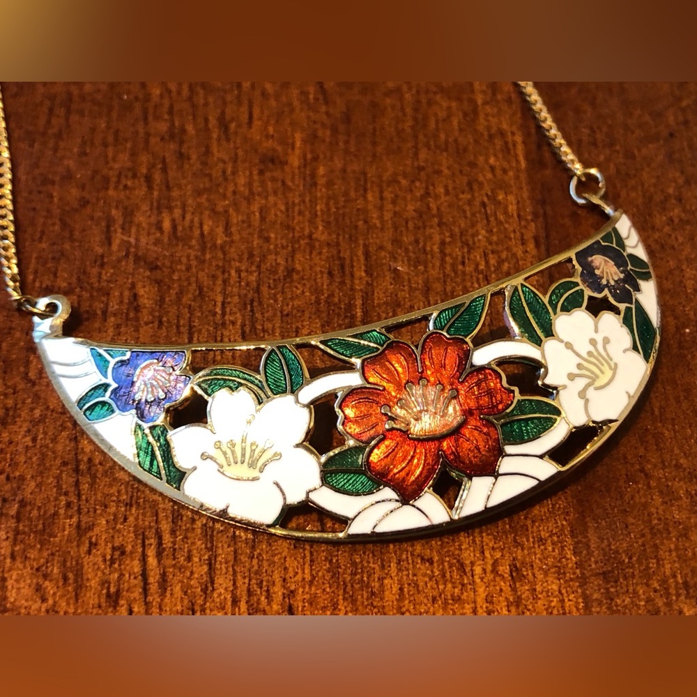 Cloisonné Shield Necklace and Matching Bangle Bracelet